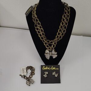 Cookie Lee Bronze Necklace with Crystal Accents